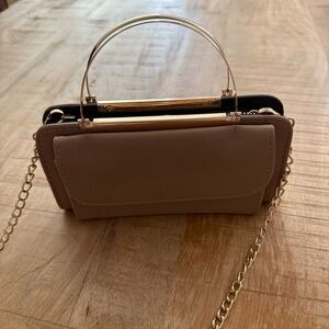 Chic Tan Clutch with Gold Accents